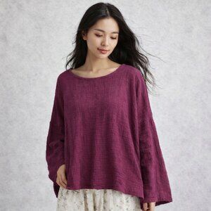 Zanzea 100% Cotton crepe High Low Purple Top "5X" Asian Sizing US 1X